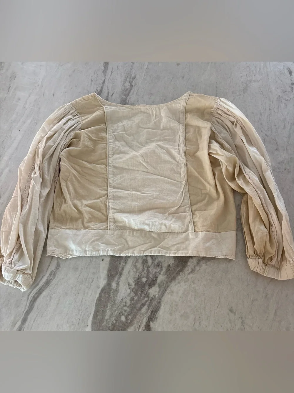 Anthropologie Cream Puff-Sleeve Button Front Blouse